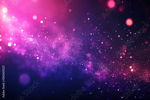 Abstract blurry pink and dark blue background with glowing particles, dots, and bokeh. Abstract background for design cover, banner, poster, flyer, packaging, or presentation