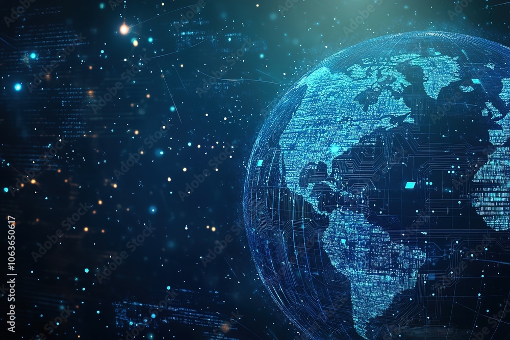 A digital globe with circuit lines representing global connectivity and data flow, symbolizing the vastness of online business growth in cyberspace A digital globe with circuit lines representing global connectivity and data flow, symbolizing the vastness of online business growth in cyberspace
