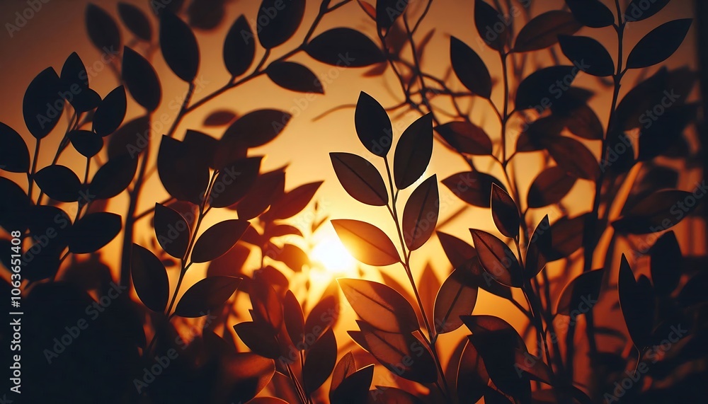 Silhouettes leaves with warm,generative ai Silhouettes leaves with warm,generative ai