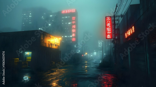Rainy Night Cityscape with ...