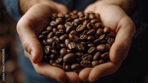 Close-up of Roasted Coffee Beans in Hands