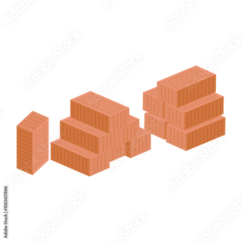 Red building bricks in flat design. Construction materials for bricklayer. Vector illustration isolated.