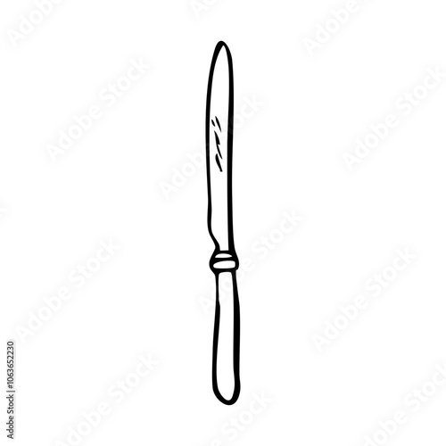 knife with carved handle - hand drawn line art