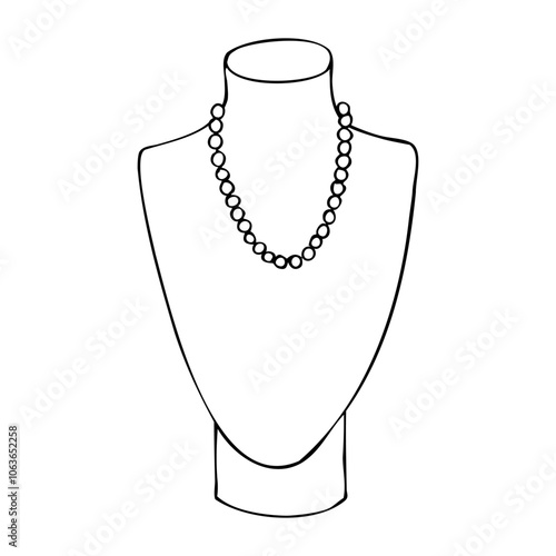 bust mannequin with pearl beads - hand drawn line art