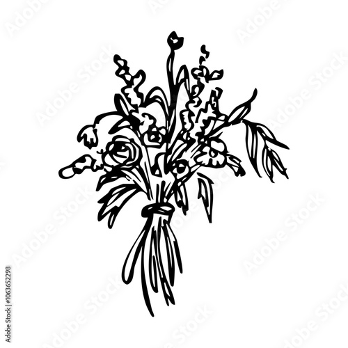 bouquet of wild flowers - hand drawn line art. grunge drawing of a flower bouquet