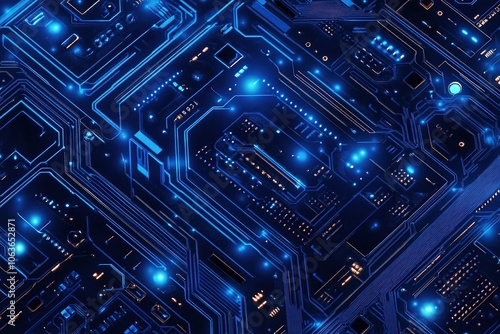 Wallpaper Mural Blue technology background with circuit board elements, a blue vector illustration of a futuristic digital network connection and data transfer concept on a dark blue background Torontodigital.ca