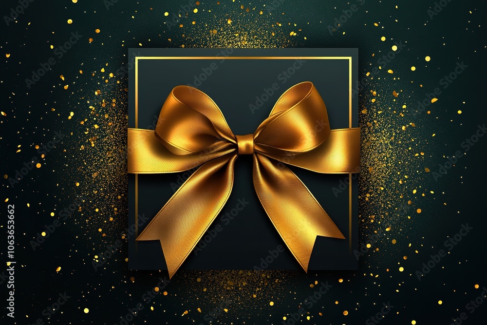 Gold square ribbon banner on a dark background, vector presentation design illustration with copy space for text Gold square ribbon banner on a dark background, vector presentation design illustration with copy space for text
