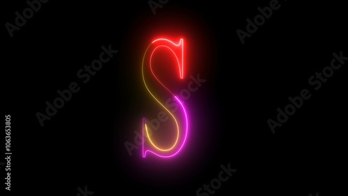 Glowing neon alphabet S. Educational concept with neon letter S. Shine text S the best digital symbol.