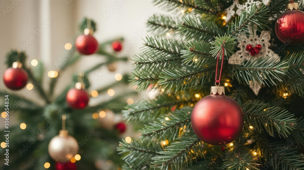 Christmas background featuring a beautifully decorated tree with festive ornaments and twinkling lights, decorations, festive Christmas background featuring a beautifully decorated tree with festive ornaments and twinkling lights, decorations, festive