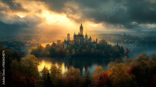 Autumnal Castle on a Misty ...