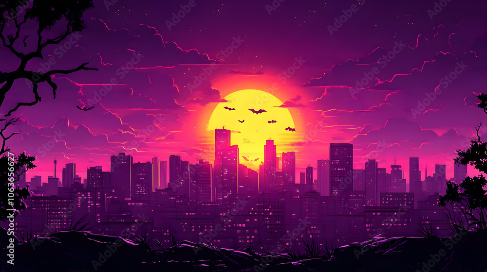 Fototapeta premium Cityscape Sunset Illustration