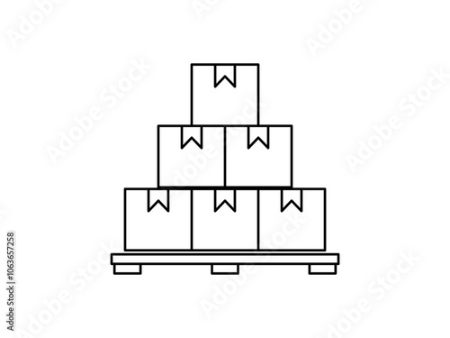 Black pile of stacked sealed goods cardboard boxes icon, generic concept flat design illustration, pictogram vector for app ads web banner button ui ux interface elements isolated on white background