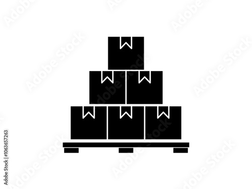 Black pile of stacked sealed goods cardboard boxes icon, generic concept flat design illustration, pictogram vector for app ads web banner button ui ux interface elements isolated on white background