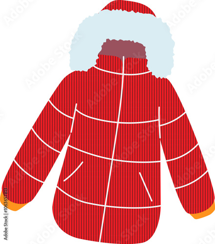 Colorful Red and White winter down jacket. Modern youth stylish puffer jackets for Men and women. jackets isolated on White background. winter warm cloth clip art. Christmas winter jacket vector icon.