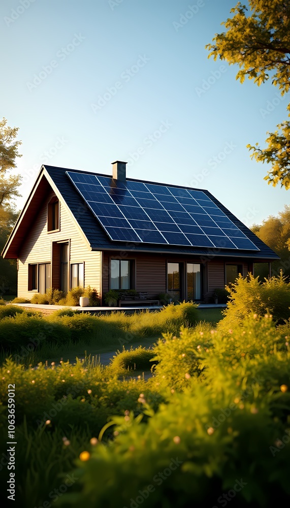 House with solar panels on the roof House with solar panels on the roof
