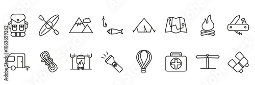 Camping icons set. Active recreation illustration. Outdoor recreation icon set.