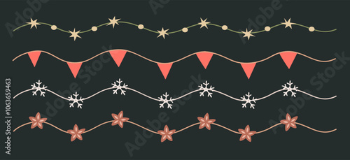 A set of Christmas garlands. Christmas elements, decorations.