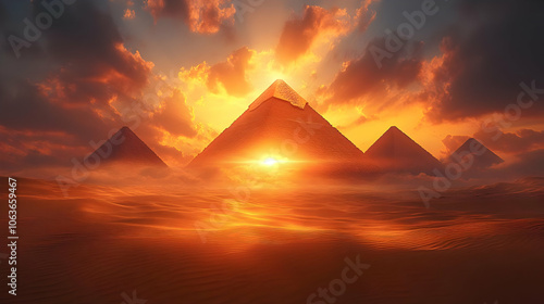 Pyramids in Desert Sunset I...