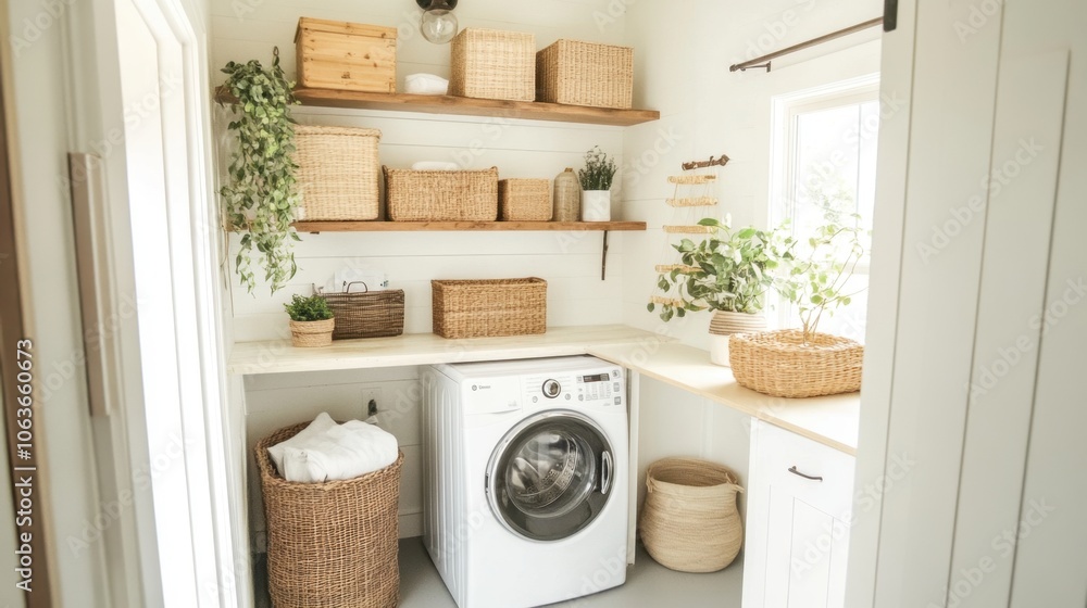 Bright and Organized Laundry Room with Natural Decor Bright and Organized Laundry Room with Natural Decor