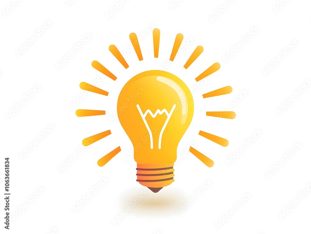 Glowing Lightbulb Icon with Radiating Rays Symbolizing Creativity and Ideas in Minimalist Modern Flat Design Style Glowing Lightbulb Icon with Radiating Rays Symbolizing Creativity and Ideas in Minimalist Modern Flat Design Style