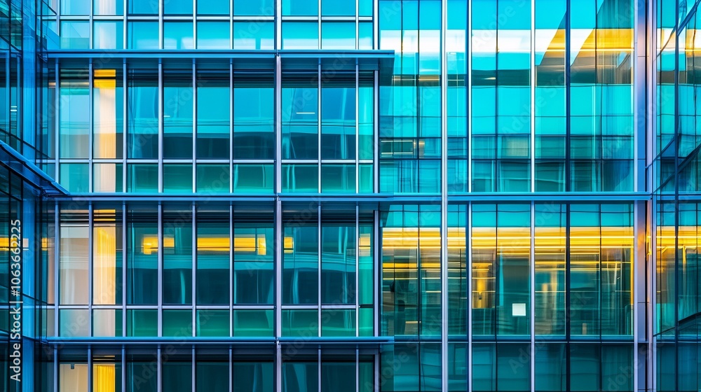 Modern Office Building with Glass Facade and Geometric Pattern Modern Office Building with Glass Facade and Geometric Pattern
