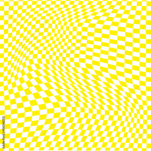 Groovy seamless background set. Repeating retro hearts, daisies and checkered pattern collection. Vintage psychedelic checkerboard wallpapers. Distorted orange green backdrop in 60s, 70s style. Vector