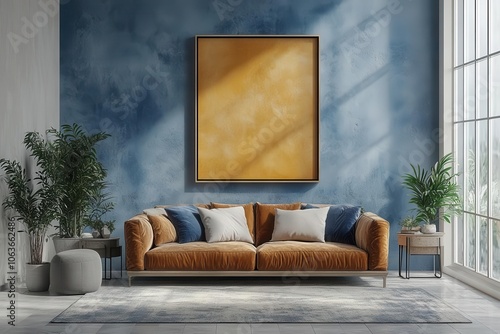 mockup frame displayed in a bright modern interior showcasing contemporary furniture and a clean aesthetic for a stylish living space