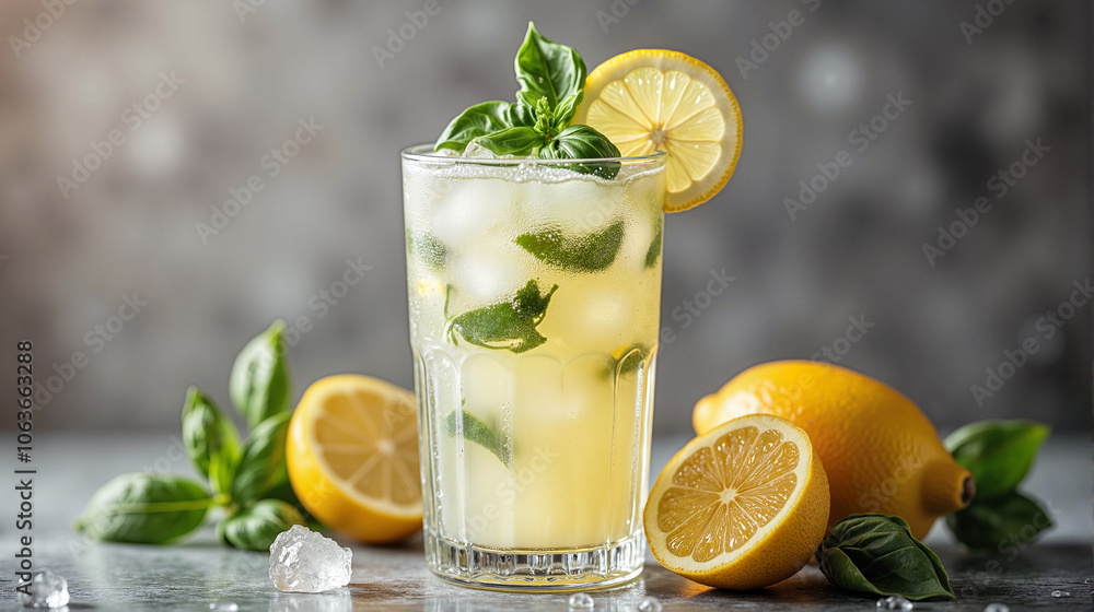 Fototapeta premium Lemon basil lemonade refreshing summer drink