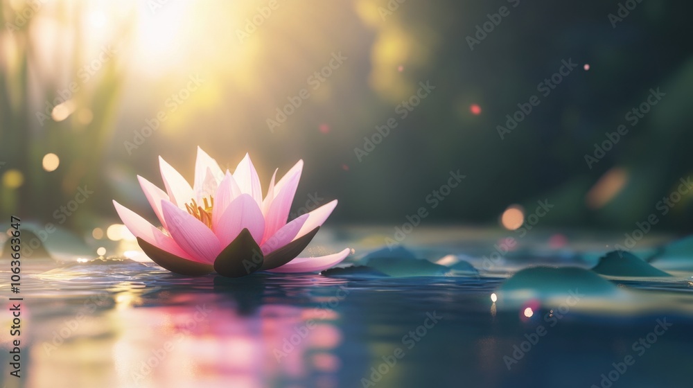 Naklejka premium Serene Lotus Bloom in Tranquil Water Setting