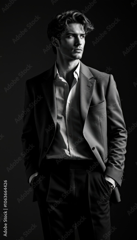 Sophisticated Black-and-White Portrait of Man in Suit Sophisticated Black-and-White Portrait of Man in Suit