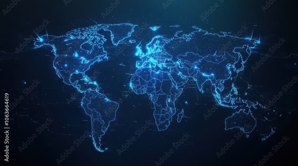 Digital World Map with Blue Networking Lines Digital World Map with Blue Networking Lines
