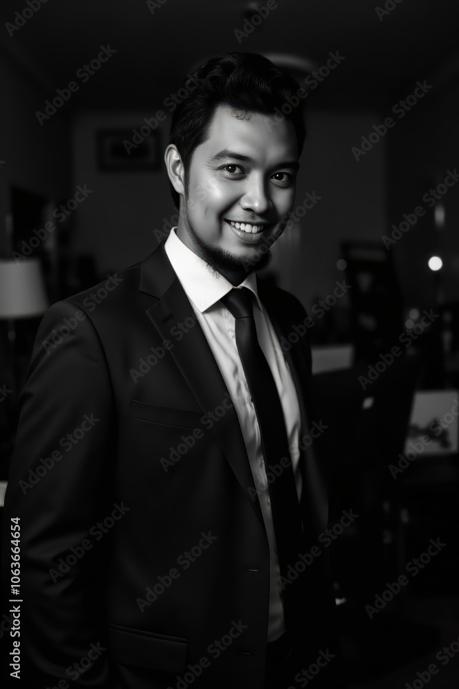 Fototapeta premium Professional Portrait of a Smiling Businessman in Black and White