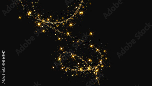 Gold glittering confetti wave and stardust