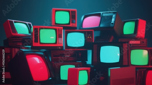 Vintage Televisions in Neon Colors on a Stack