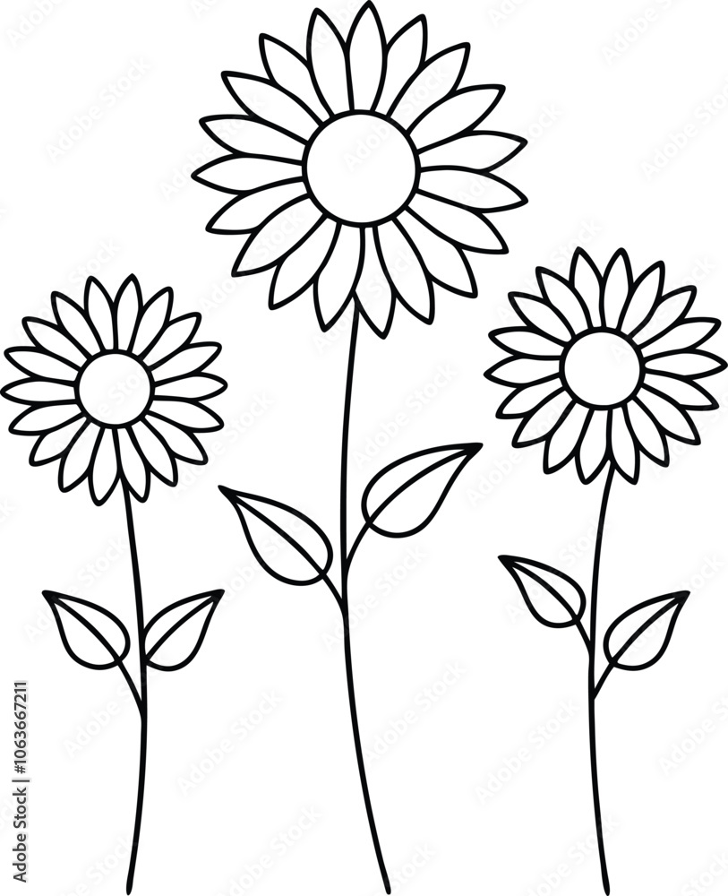 Naklejka premium Set of single black one line drawing sunflower concept. Continuous line draw design graphic vector illustration on white background