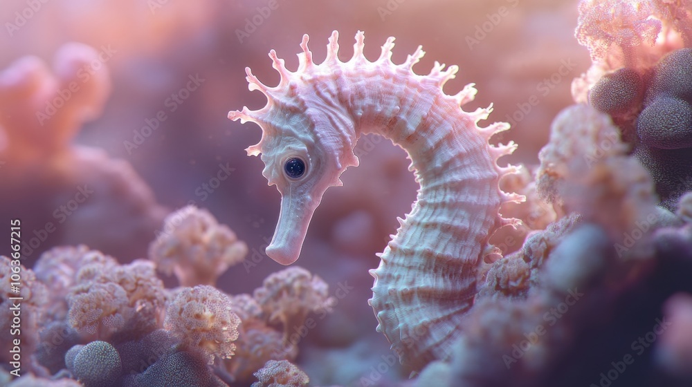 Majestic Seahorse in Vibrant Coral Reef Setting Majestic Seahorse in Vibrant Coral Reef Setting