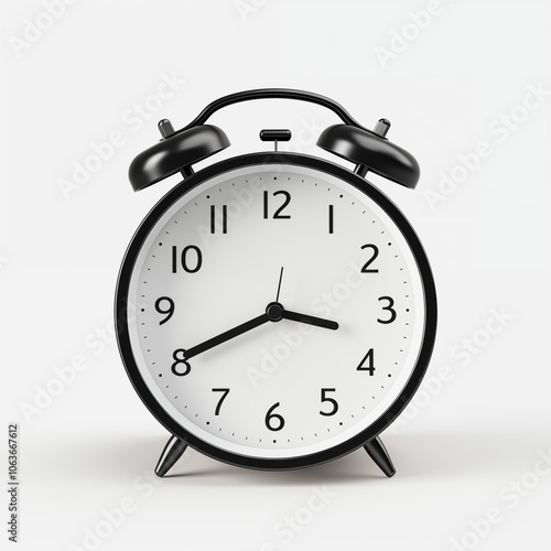 A classic black alarm clock isolated on a transparent background, symbolizing time management, punctuality, and the importance of daily routines.