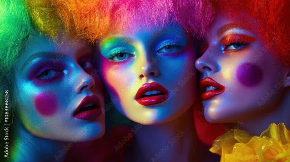 Obraz premium Colorful Artistic Portraits of Three Models