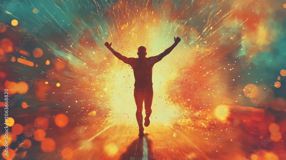 Dynamic Athlete Running Through Explosive Colors Dynamic Athlete Running Through Explosive Colors