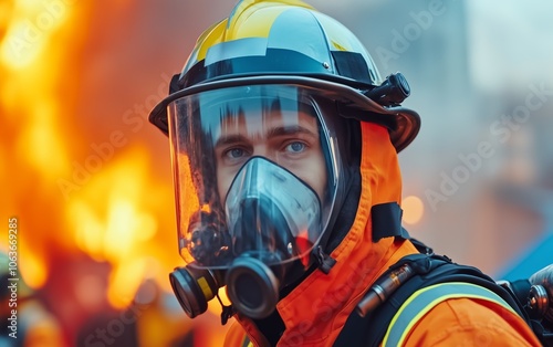 Firefighter in Action: A Close-Up of Courage and Determination