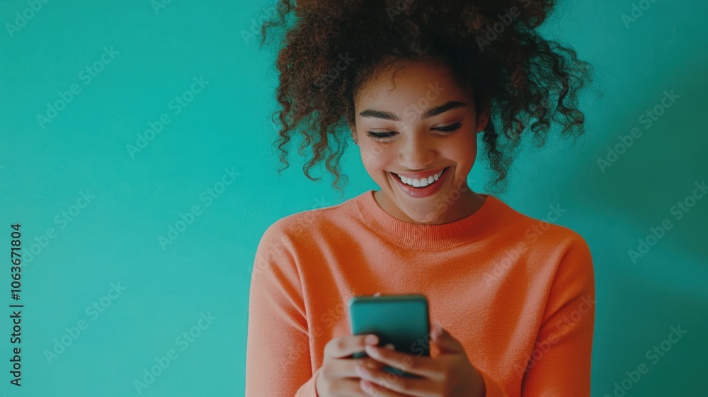 The Woman with Smartphone Smiling