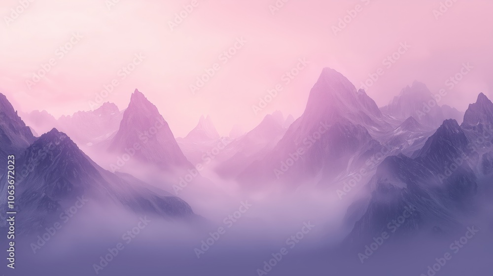 Serene Mountain Peaks with Fog and Gentle Hues Serene Mountain Peaks with Fog and Gentle Hues