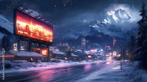 Snowy Cityscape with Illumi...