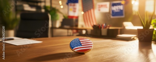 Presidential Vote Button on Desk in Office Setting photo