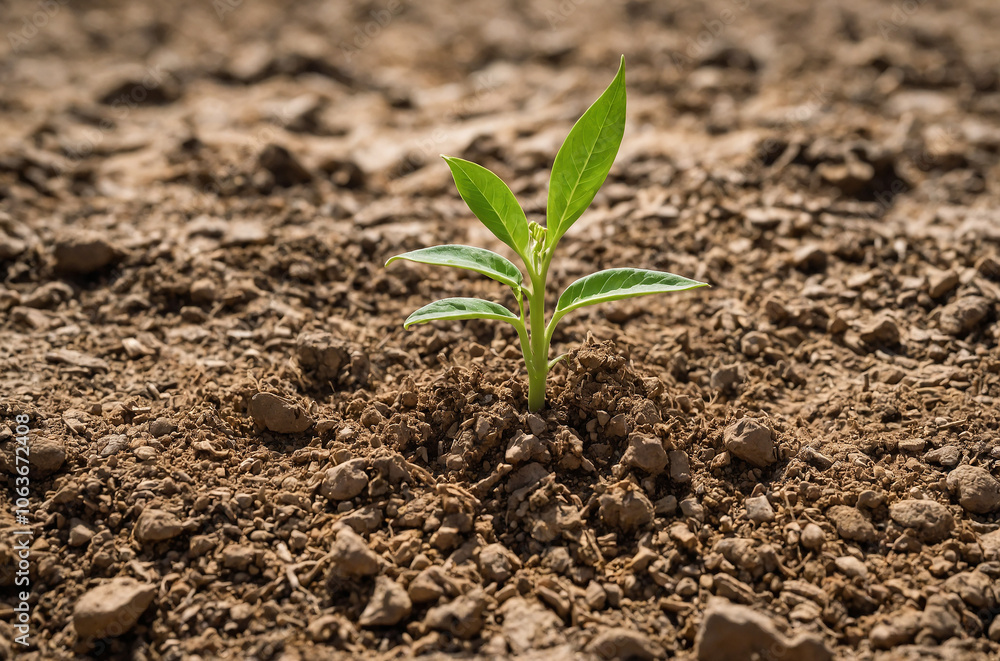Sustainability shown by a single plant in dry soil Sustainability shown by a single plant in dry soil