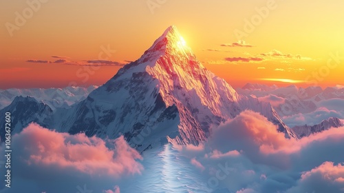 Majestic Mountain Peak at Sunrise Over Clouds