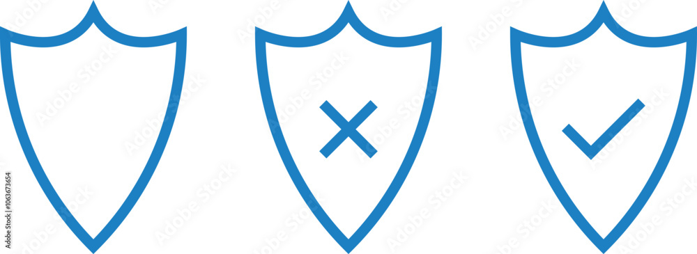 security shield icons, security shields logotypes with check mark ...