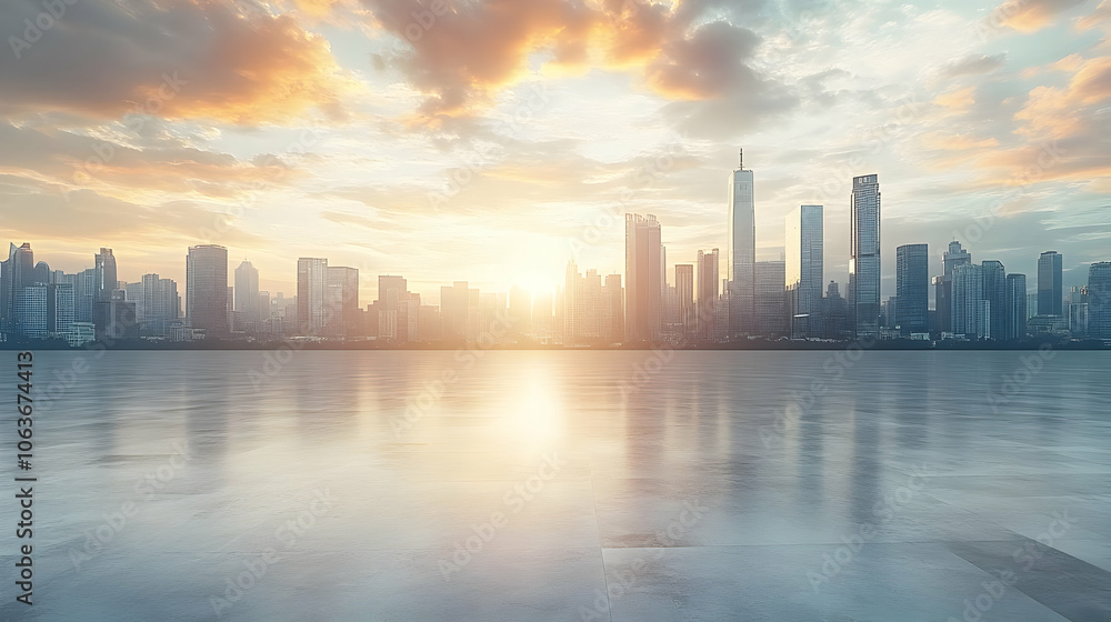 Cityscape with Sunset Reflections Background Cityscape with Sunset Reflections Background