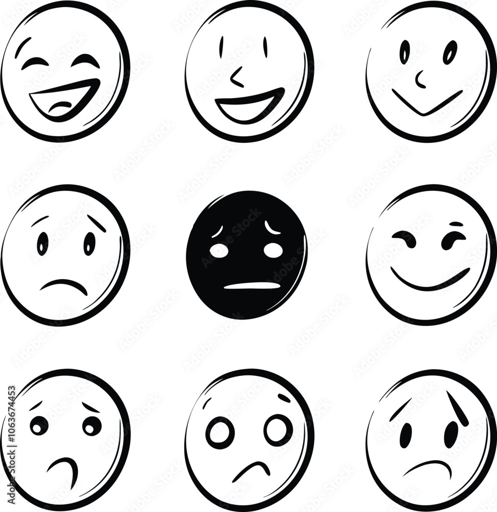 collection of hand drawn emojis faces doodle emotion vector illustration collection of hand drawn emojis faces doodle emotion vector illustration