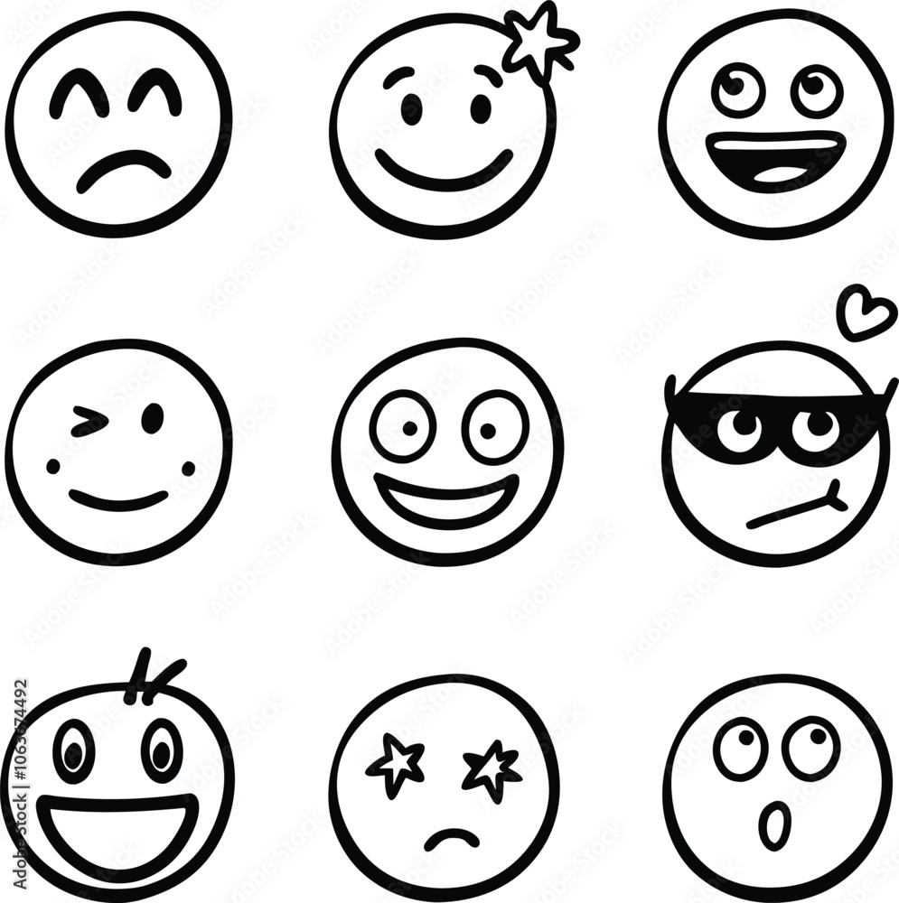 collection of hand drawn emojis faces doodle emotion vector illustration collection of hand drawn emojis faces doodle emotion vector illustration